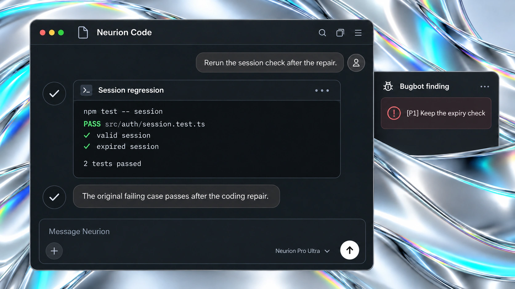 Illustration of a passing session regression after a separate coding repair.