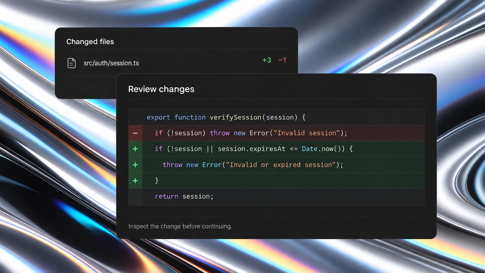 Illustration of a session-expiry patch with removed and added lines shown in a code diff.